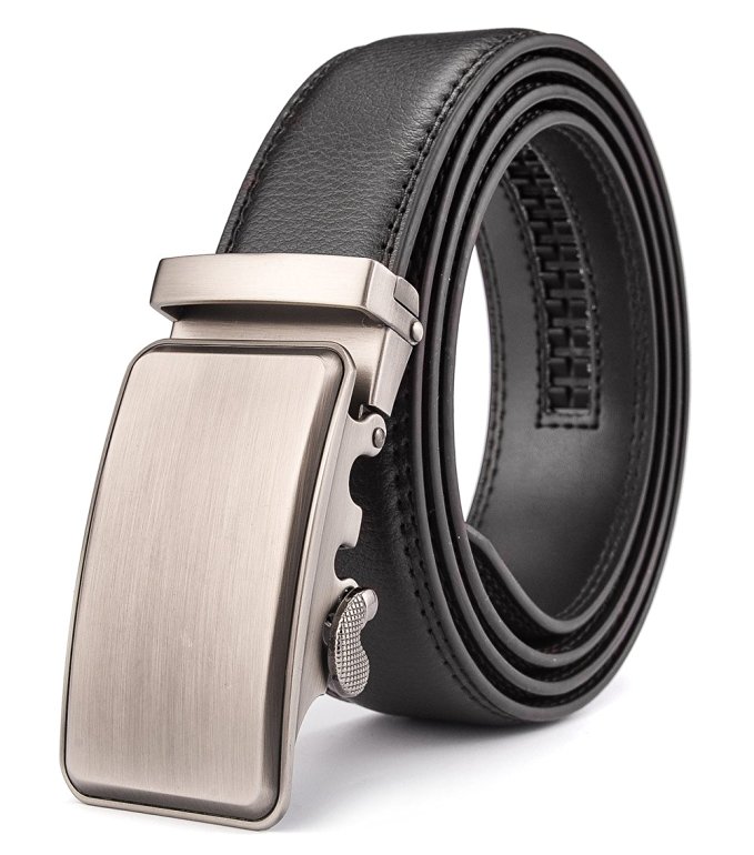 Xhtang Men's Solid Buckle with Automatic Ratchet Leather Belt 35mm Wide