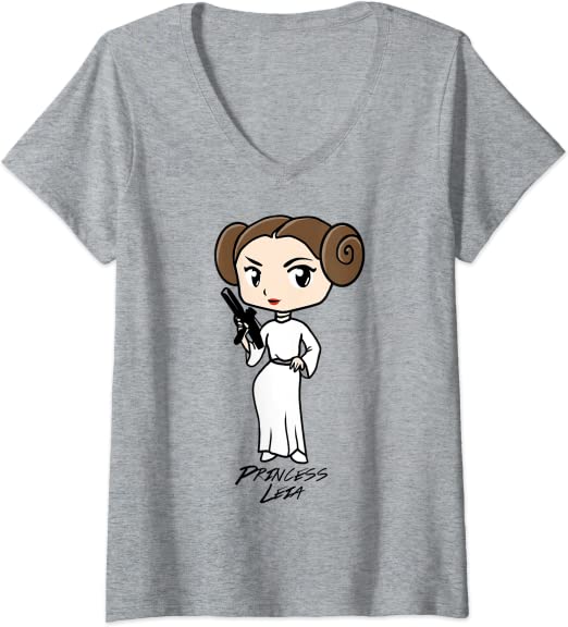 Womens Star Wars Princess Leia Cartoon Portrait V-Neck T-Shirt