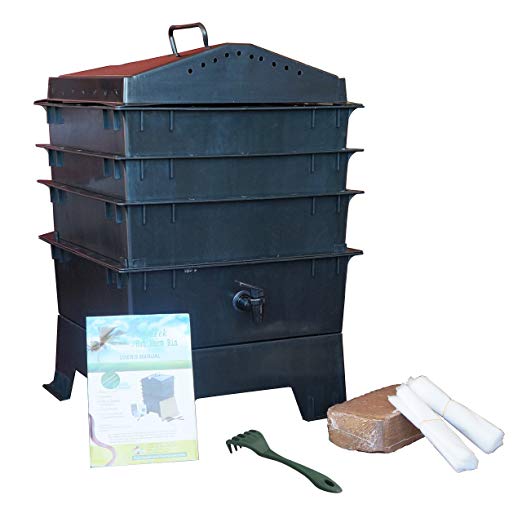 VermiHut 3-Tray Worm Compost Bin with Free Claw-Black