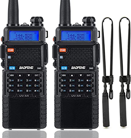 BAOFENG UV-5R Ham Radio Walkie Talkies Long Range Rechargeable 3800mAh Li-ion Battery and High Gain Antenna, Black 2 Pcs