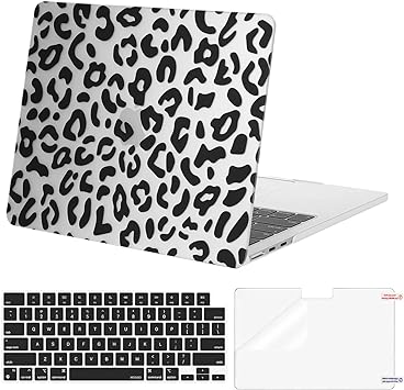 MOSISO Compatible with MacBook Air 13.6 inch Case 2022 2023 Release A2681 M2 Chip with Touch ID, Plastic Leopard Grain Hard Shell Case&Keyboard Cover&Screen Protector, Transparent