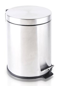 BINO Stainless Steel 1.3 Gallon / 5 Liter Round Step Trash Can, Brushed Steel