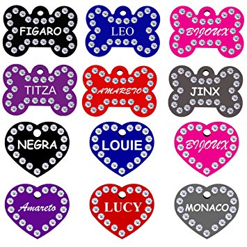 Swarovski Crystals Pet ID Tags Personalized Various Shapes Premium Aluminum by CNATTAGS