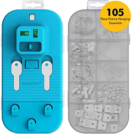 VERMOR All-in-One Picture Hanging Kit - with Calibration Function and Picture Hanging Tool to Hang it Perfect -Hardware Case  105 Pcs Hanging Hardware-Zero Measurement with The Hanging Tool Kit.