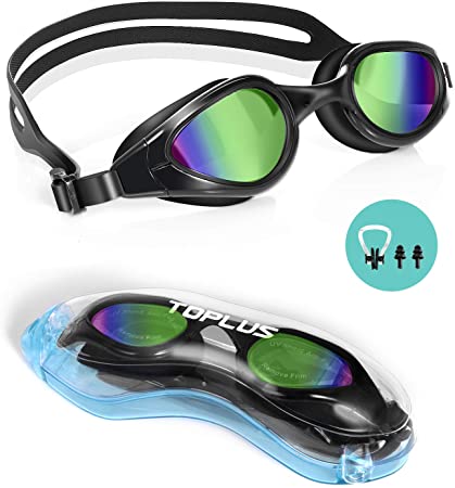 TOPLUS Swimming Goggles, No Leaking Anti Fog UV Protection Swim Goggles Soft Silicone Nose Bridge for Men, Women, Junior, Kids