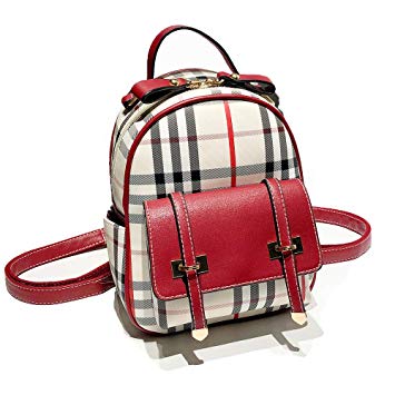 Gashen Women's Mini PU Leather Backpack Purse Casual Drawstring Daypack Convertible Shoulder Bag (Red Plaid)