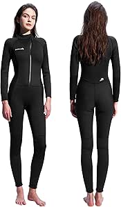 Wetsuit Women (6 Sizes) - Super Stretchy - 3/2mm Front Zip Full Body Wet Suits for Women Cold Water Diving Swimming Surfing Snorkeling Kayaking