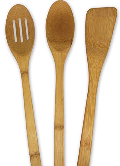 Totally Bamboo 3-Piece 14 inch Bamboo Utensil Set with Mixing Spoon, Slotted Spoon, and Turner Spatula