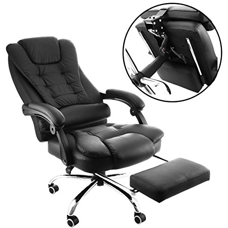 OrangeA High Back Office Chair Ergonomic PU Leather Executive Office Chair 360 Degree Swivel Reclining Office Chair with Footrest Black Computer Desk Chair (Executive chair)