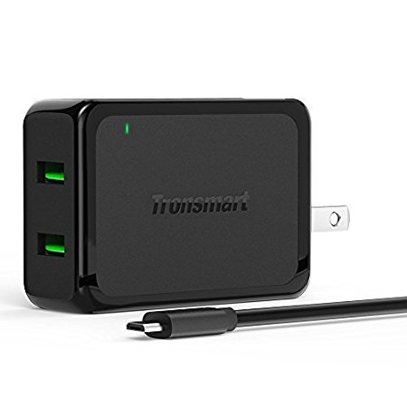 Tronsmart 2 Ports Turbo Wall Charger Travel Charger Adapter with Quick Charge 2.0 Technology.Total 36W Output for Samsung Note 5, S6 Edge plus, Nexus 6 (Includes two 20awg USB Cables)
