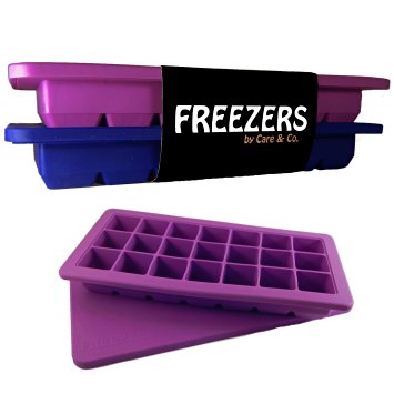 Easy-Release Silicone Ice Cube Tray with Lid, Set of 2, "FREEZERS 2.0", Minimal Dilution!