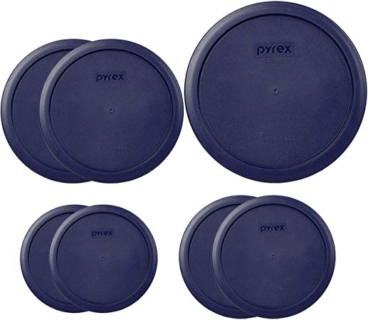 Pyrex Round Storage Cover, Blue Set Replacement Lids for Glass Bowl, 1 (6/7) Cup Blue Lid, 2 (4) Cup Blue Lids, 2 (2) Cup Blue Lids, 2(1) Cup Blue Lids, 7 Lids Total