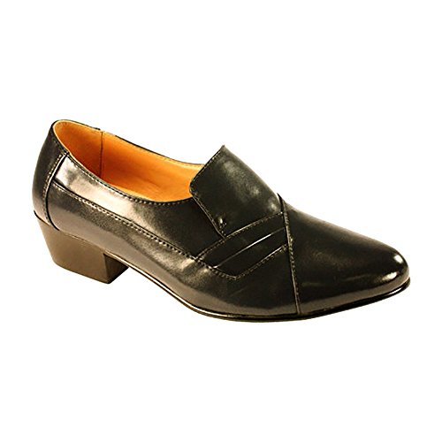 D'Italo 5629 Mens Black Leather Comfort Cuban Heel Slip On Fashion Dress Shoes