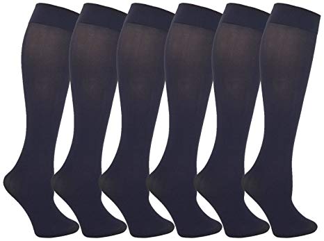 Women’s Trouser Socks, Opaque Stretchy Nylon Knee High, Many Colors, 6 or 12 Pairs