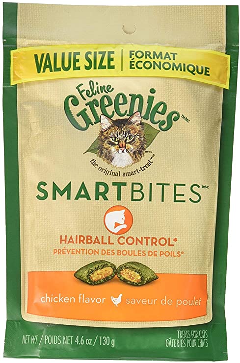 Greenies (6 Pack) Feline SMARTBITES Hairball Control, Chicken Flavor (4.6 oz Per Pack)