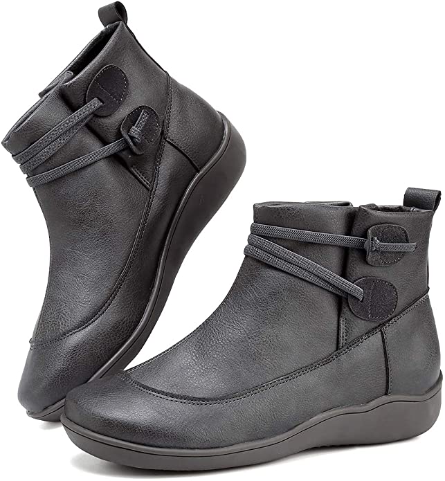 SOVIKER 2019 New Arch Support Boots Women's Side Zipper Ankle Booties Comfy Leather Flat Heel Boots