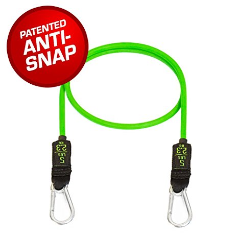 Bodylastics SINGLE Resistance Tube Bands with large IRON CARABINER CLIPS ATTACHED, highest quality dipped Malaysian Latex, and patented Anti-Snap technology Exercise Bands.