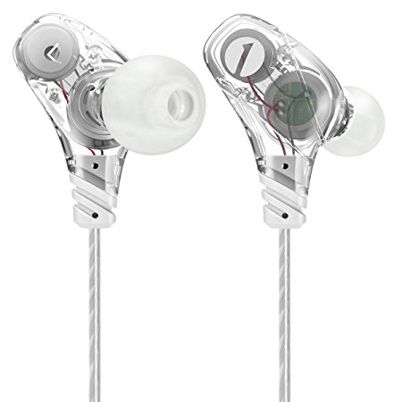 1byone Professional Stereo Sport Earphones with Dual Drivers, In-line Microphone Control, Noise-isolating Headphone Earbuds, Transparent White