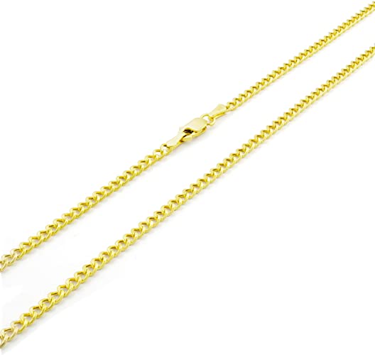 Nuragold 14k Yellow Gold 2.5mm Cuban Curb Link Chain Pendant Necklace, Mens Womens Lobster Lock 16" 18" 20" 22" 24" 26"