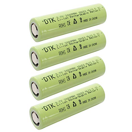 DTK Flat Top 18650 Battery 3.7V 3000mAh 3C Li-ion Rechargeable High Drain Batteries (4 Pack)