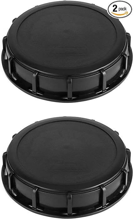 QWORK 6" Solid Cap W/Gasket for Mauser IBC Tote, IBC Tote Water Tank Cover, 2 Pack Leak-Proof Design Plastic IBC Tank Adapter Storage Cap for Chemical Food and Industrial Storage, Black