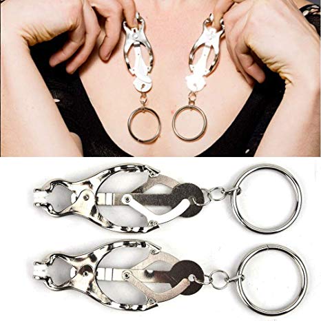 BDSM Nipple Clamps - Adjustable & Soft Rubber Metal Nipple Clamps, Fantasy SM Sex Toy for Couples