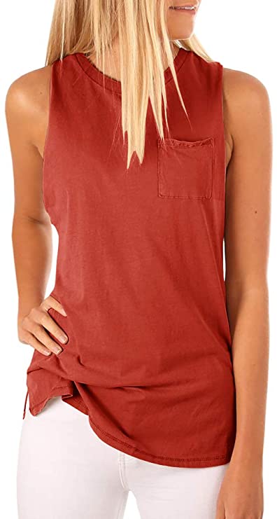 Tutorutor Women's High Neck Cami Tank Top Summer Sleeveless T Shirts Plain Pocket 2020 Tunic Tops Blouses