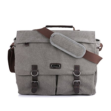 OXA Spacious Canvas Messenger Bag (up to 15.6 Inch), Padded Laptop Compartment and Shoulder Strap with Adjustable Depth at Bottom, Gray