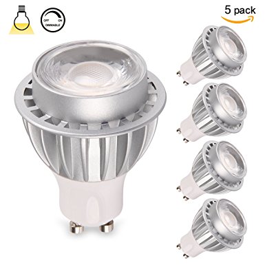 ZHUY GU10 LED Bulbs (5 Pack Warm White) - LED 7-Watt Dimmable GU10 MR16 38° High Power 60W Equivalent, GU10 LED Light Bulbs, 600lm, GU10 LED, 5 Pack