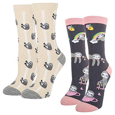 Women's Novelty Crazy Flamingo Crew Socks, Funny Cute Sloth Whale Pattern Gift