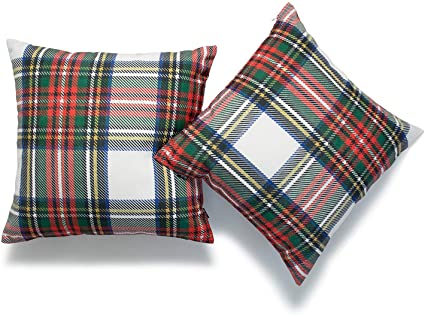 Hofdeco Decorative Throw Pillow Cover ONLY, Gray Classic Stewart Scottish Tartan Plaid (Canvas), 18"x18", Set of 2