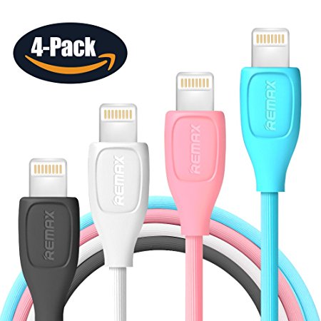 Lightning Cable, Remax 4 Pack (Black/ White/ Pink/ Blue) 3.3FTx4 iPhone Charger Cables USB Charging Cord, Compatible with iPhone X/8/8Plus/7/7 Plus/6s/6s Plus/6/6 Plus/5/5S/5C/SE/iPad and iPod