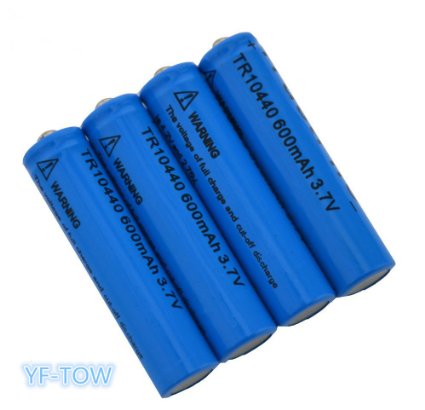YF-TOW TR10440 600mAh 3.7V Rechargeable Lithium Batteries, Blue, 4 Pieces