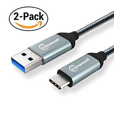 USB C Cable, Kimwood Nylon Braided USB C to USB 3.0 [2-Pack 6.6ft] Fast Charge & Sync Type C Cable for Galaxy S8/S8 , LG G5/G6/V20, Nintendo Switch, Nexus 6P/5X, New Macbook, Google Pixel & More(Grey)