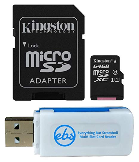 Kingston 64GB SDXC Micro Canvas Select Memory Card and Adapter Bundle Works with Samsung Galaxy A10, A20, A70 Cell Phone (SDCS/64GB) Plus (1) Everything But Stromboli (TM) MicroSD and SD Card Reader