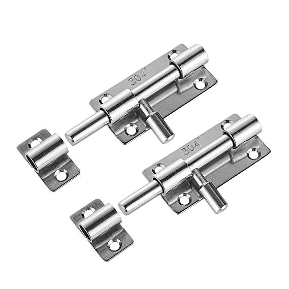 JQK Barrel Bolt Door Latch, 304 Stainless Steel Thickened 1.4mm, 3 Inch Silver, 2 Pack HBB100-P2