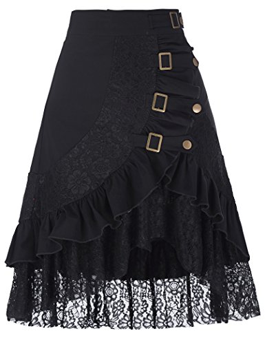 Belle Poque® Women's Steampunk Gothic Skirt Gypsy Hippie High Stretchy Lace Skirts YF205