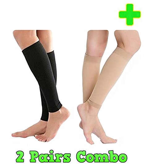 HealthyNees 2 Pairs Combo Set Calf Slimming Compression Leg Toning Shin Shaper Boost Circulation Sleeve