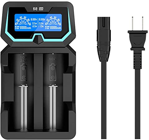 18650 Battery Wall Charger, XTAR X2 Smart Charger 2A Fast Charger LCD Display for Rechargeable Batteries Ni-MH Ni-Cd 1.2V AA AAA Li-ion 10440 14500 16340 18350 20700 26650 with AC and Mirco USB Ports