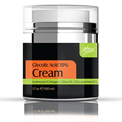 Glycolic Acid 10% Cream – with Antioxidants, Hydrated Collagen, Olive Oil, for anti-aging fine lines, wrinkles, pores, hyperpigmentation, dry skin – fades dark spots, removes dead skin cells