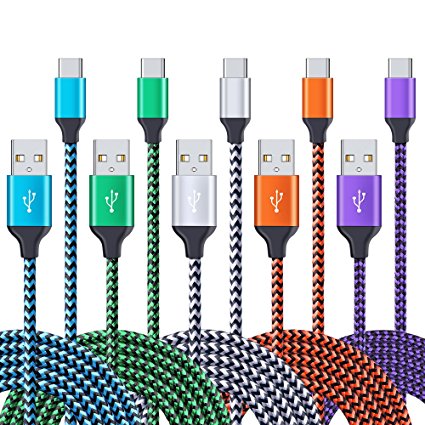 Google Pixel / Pixel XL / 2 / 2 XL Charger, FiveBox 5-Pack 6ft USB Type C Charger Cable 2.0 Braided Fast Charging Data Cords for Samsung Galaxy S8/S8 plus, Nexus 6P/5X, LG G6 V20 V30 G5, Nexus 6P 5X