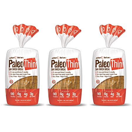 Paleo Thin Sandwich Bread (New) Gluten-Free Low Carb (3 Net Carbs) 6g Protein (16 Slices 1.5 Lbs) (3 Pack)