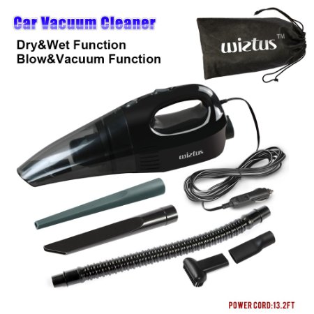 Car Vacuum Cleaner,Wietus(TM)12V,Power:85W,3.0KPA Suction, Portable Wet/Dry Handheld Auto Car Vacuum Cleaner,Blow Cleaner and Vacuum Cleaner Function,13.2FT(4M) cord, Put 5-in-1 Vacuum Mouths to Vacuum the Hair&Wool Fabric&Water