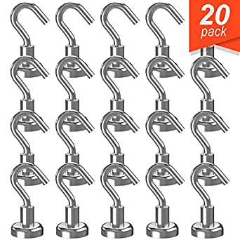 Applied Magnets 20Pc (22LB Pull) Magnetic Hook, Great for Tons of Applications, Refrigerator, Tool Box, Office, Wall Mounting, Hanging. Rare Earth Neodymium Material.