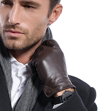 MATSU Men's Nappa Leather Soft Suede Long Fleece Lined Gloves Police Style Ku011