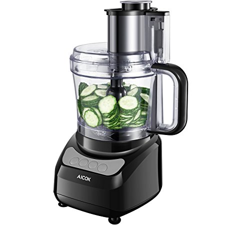 Aicok Compact Electric Food Processor, 1.8L Meat Processor, 500W Multifunctional Vegetable Chopper with Dough Blade, Shredder & Grater, Three Speed Controls, Black