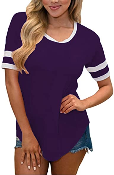 SimpleFun Women Summer Short Sleeve Baseball Tee Shirts Crew Neck Tshirts Loose Casual Blouses Tops