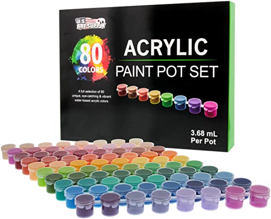 U.S. Art Supply Professional 80 Color Set of Acrylic Paint Jar Set - 3.68mL Jars - Rich Vivid Colors for Artists, Students, Beginners - Canvas Portrait Paintings