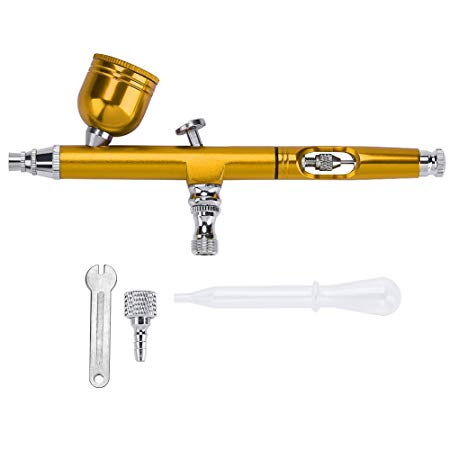 Airbrush Cake Decorating System, Gravity Feed Airbrush Gun Makeup Spary Gun with Dropper and Wrench 0.3mm Needle Air Brush For Nail Temporary Tattoo (Gold)