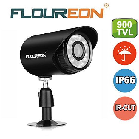 Floureon 900TVL CCTV Security Bullet DVR Extra Camera 4mm Lens 24 Infrared Leds Camera with 15M Night Vision IP66 Waterproof Outdoor Compatiable With CCTV Security System